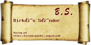 Birkás Sándor névjegykártya